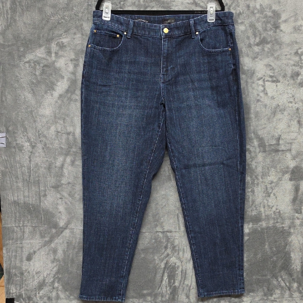 Talbots Dark Indigo Denim Jeans with Gold Button sz 16w